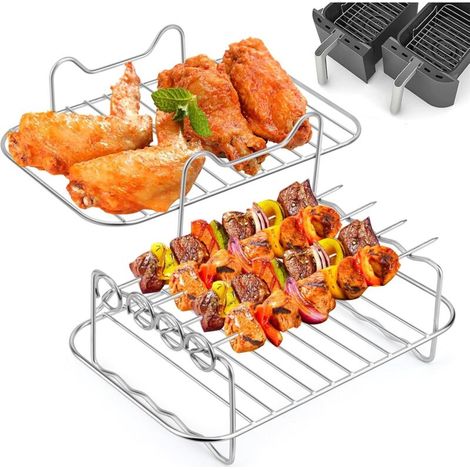 Zubehör Für Edelstahl-fritteuse 304, Multifunktionales Zweischichtiges Gestell Mit Spieß Kompatibel Mit Ninja Foodi Af300eu / Af400eu, Zubehör Für Air Fryer Und Doppelkorb-fritteusen