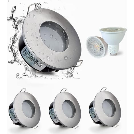4er-set Einbaustrahler Led Ip65 Wasserdicht, 5w 3000k Warmweiß Einbauspots Für Bad Und Küche, Deckeneinbauleuchte Ausschnitt 68mm Nickel Satin – Silbernes Lampengehäuse