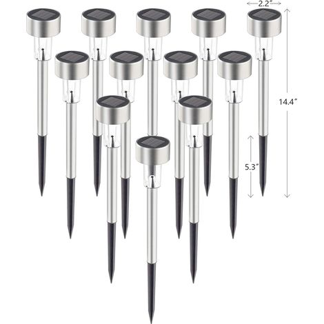 12er Set Solarlampen Für Gehwege, Aus Edelstahl Ip44, Wasserdicht, Automatisches Ein-/ausschalten, Solare Außenbeleuchtung Für Garten, Hof, Terrasse Und Wege. (kaltweiß)