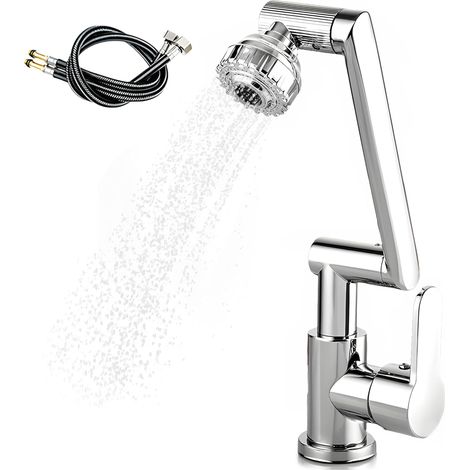Ausziehbarer Küchenwasserhahn, Mischbatterie Mit 1080° Durchflussregler, 2 Strahlarten, 60 Cm Warm- Und Kaltwasserschlauch - Silber