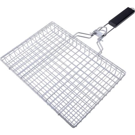1 Edelstahl-grillkorb (50 X 32 X 3,5 Cm), Gitter Aus Legierung Mit Holzgriff, Geeignet Für Gemüse, Fleisch Und Fisch