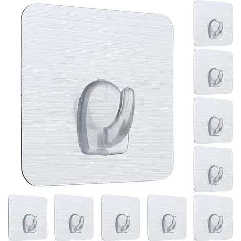 10 Stück Selbstklebende Nano-haken Aus Starkem Kunststoff, Wiederverwendbare Haken, Nagelfreie Wandhaken, Waschbar Und Fleckenfrei, Quadratische Haken Für Schlafzimmer, Badezimmer, Küche Und Tür