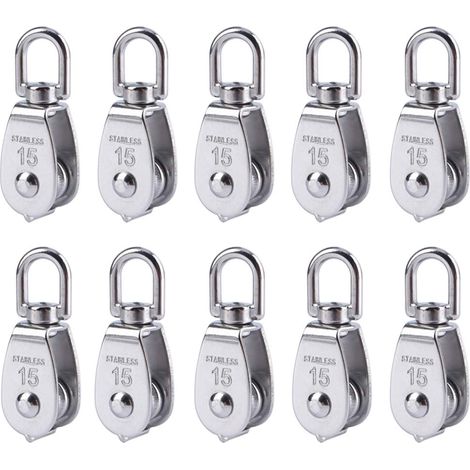 10 Stück Edelstahl-kabelseil-kranflaschenzugblock M15 Kranhebehaken Drehbarer Einfacher Flaschenzugblock Hängeseilrad Abschlepprolle