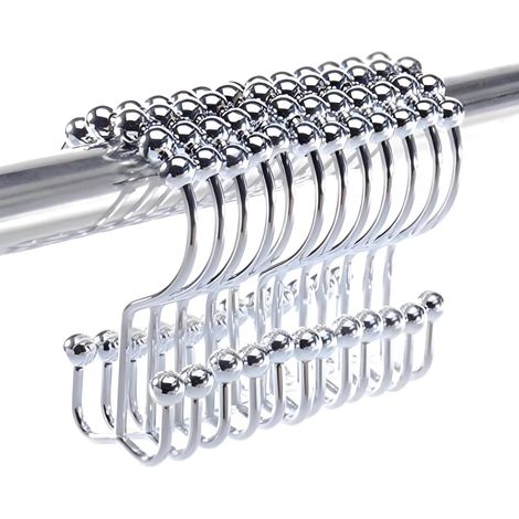12 Doppelschichtige Duschvorhang-haken. Hochwertige Edelstahl-duschvorhangringe. Kugelgelagerte, Gleitende Ringe Für Die Ausziehbare Duschvorhangstange.