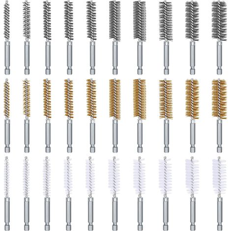 Satz Mit 30 Aufbohrbürsten Für Schlagbohrmaschine Mit 6,35-mm-hexagonalschaft, 8, 10, 11, 12, 13, 15, 16, 17, 18 Und 19 Mm (edelstahl, Messing, Nylon)