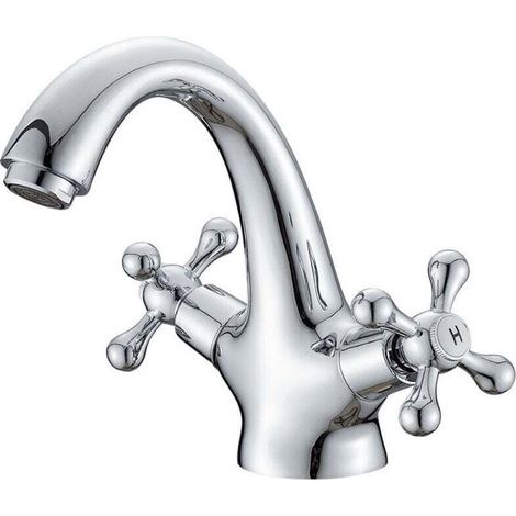 Retro-waschbeckenarmatur, Vintage-badezimmermischer, Verchromt, Silber (mit 60 Cm Schlauch)