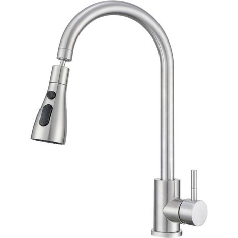 Gebogener Spritzwassergeschützter Küchenwasserhahn, Ausziehbrause Mit Kugelgelenk Aus Edelstahl 304, Chrom