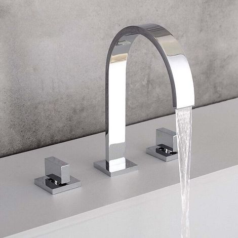 Drei-loch-waschbecken-armaturenset, Getrenntes Messinggehäuse, Design Mit Zwei Griffen, Modell B Silber