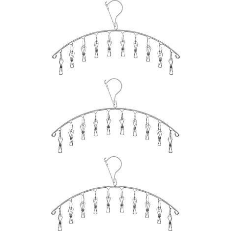 3er-set Wäschetrockner Aus 4 Mm Dickem Edelstahl, 44 Cm Lang, Mit Winddichtem Haken Und 10 Klammern