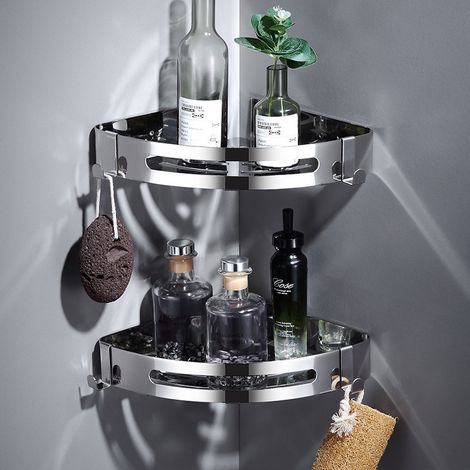 Duschregal, Duschablage, Badezimmerregal Aus Edelstahl Mit 2 Haken, 1 Stück