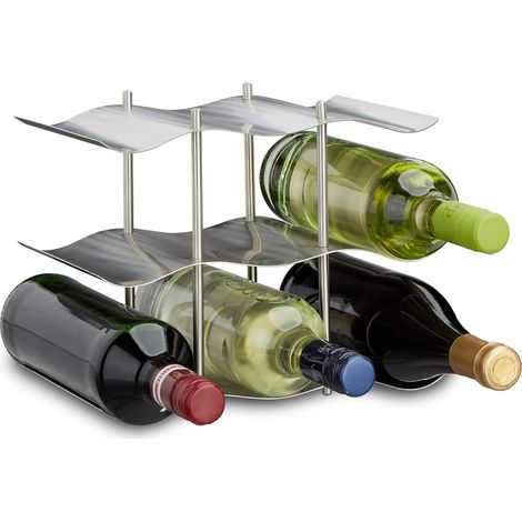 1er Set, 26 X 16,5 X 22,5 Cm, Silberfarben, Weinregal Aus Edelstahl Für 9 Flaschen, 3 Ebenen, Modernes Design, Weinflaschenhalter