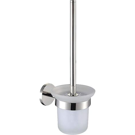 Wc-bürste Und Halter Mit Edelstahlgriff Und Schale Aus Gehärtetem Glas, Selbstklebende Wandmontage
