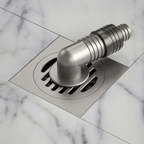 Quadratischer Duschablauf (100 X 100 Mm) Mit Abnehmbarem Siebdeckel, Außenbodenablauf, Waschmaschinenanschluss, Aus Gebürstetem Messing