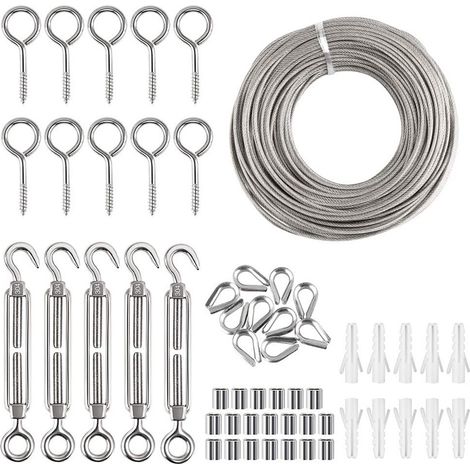 Gartenzaun-set Aus Rostfreiem Stahl Mit Pvc-beschichtung, 30 M, Mit Ösenschrauben, Spanner Und Haken