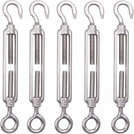 5er-set M8 Edelstahl-seilspanner 6mm Zaunspanner Mit Haken, Verstellbare Spannschlösser Aus Rostfreiem Stahl 304 Für Drahtseile, Kabel Und Wäscheleinen Im Garten