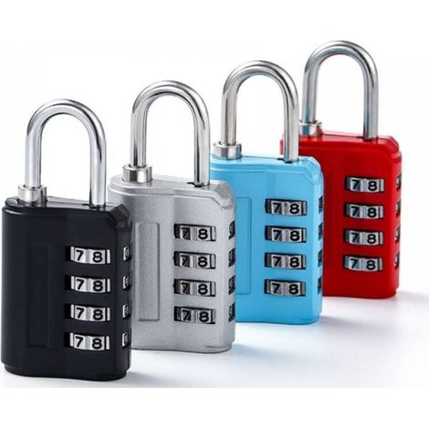 4er-set Zahlenschlösser Mit 4-stelligem Code, Kleine Metallene Vorhängeschlösser Aus Metall Für Koffer, Fluggepäck, Schließfächer In Der Schule, Taschen Und Fitnessstudio (silber, Schwarz, Blau, Rot)