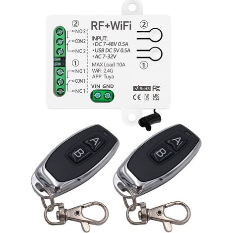 Tuya Intelligentes Wlan-schaltermodul, 2-kanal, Dc 5v 12v 24v 36v Passiver Ausgang Relaismodul, Mit 2 Rf-fernbedienungen, Kompatibel Mit Alexa/google Home