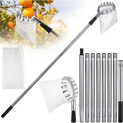 Obsterntegerät, Apfelpflücker Mit Verbindungsstange Aus Edelstahl Und Stoffbeutel, Für Orange, Zitrone, Apfel, Birne - 3,5 M