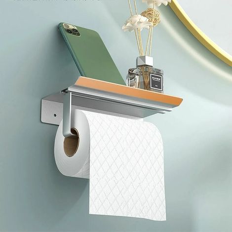 Toilettenpapierhalter Aus Aluminium Zur Wandmontage (gebohrt/ungebohrt), Rollenhalter Mit Geräumigen Ablagen, Wandhalterung Für Toilettenpapier Für Badezimmer Und Küchen (silber)