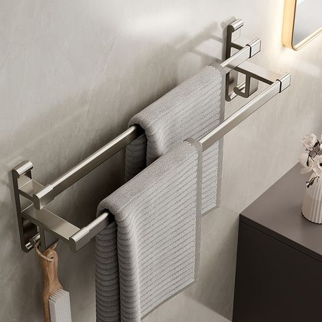 Selbstklebender Handtuchhalter Aus Edelstahl Sus304 Für Badezimmer, Wandmontierte Klebe-handtuchstange Für Dusche Und Küche, Wasserdichte Doppelstange Mit Haken – 40 Cm