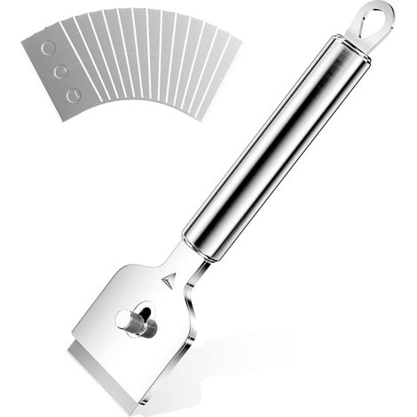 Professioneller Keramikschaber, Silberfarben, 4,5 X 18 Cm, 1 Stück, Geliefert Mit 14 Ersatzklingen Aus Metall, Für Induktionskochfelder Und Fenster.