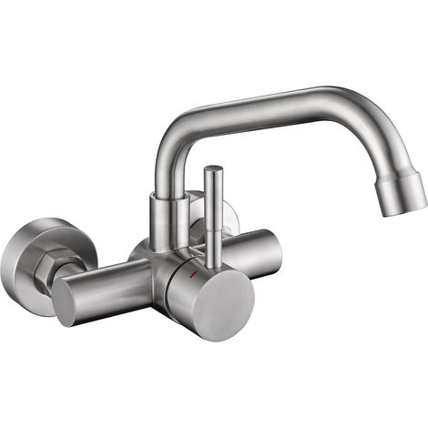Wandmontierte Silberne Küchenarmatur, 360° Drehbarer Wandmischer, Armatur Aus Edelstahl 304