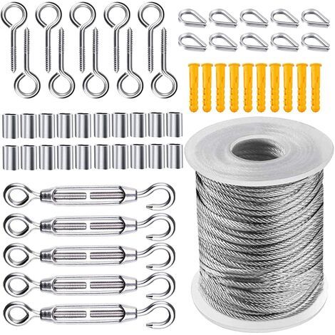 Stahlseil-set, Garten-seilspanner Aus Stahl, Edelstahl-hängeseil-set, 50 M Nylonbeschichtetes Edelstahlseil Für Wäscheleine Und Zeltseil, 56 Teile