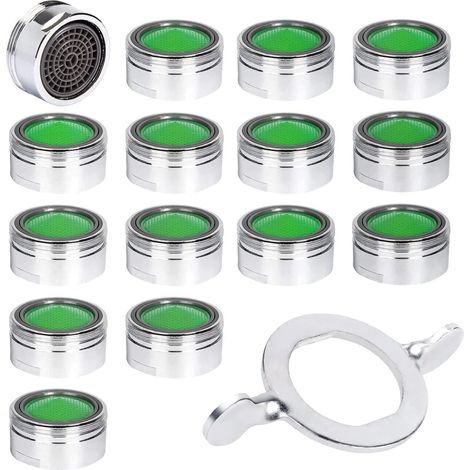 15 Stück Wasserhahn-sprudler, Edelstahl-wasserhahnbelüfter M24 Mit Abs-filter, Wassersparer Auslaufstrahlbrecher Für Küche Und Bad, Zubehör + 15 Dichtungen Und 1 Schlüssel, Silber