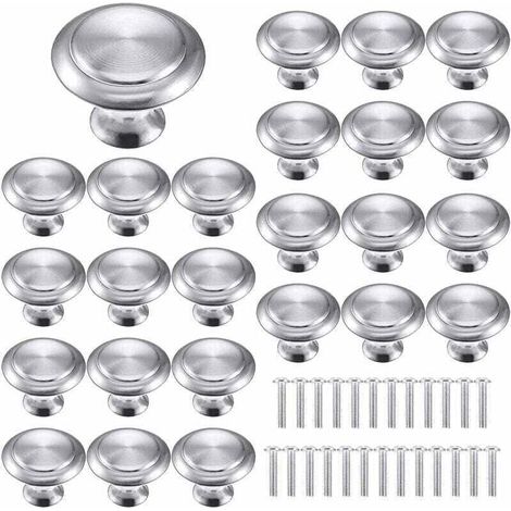 Set Aus 25 Silbernen Möbelgriffen, Schubladengriffe, Runde Türgriffe, Runde Edelstahlgriffe Für Schränke, Küche, Kinderzimmer