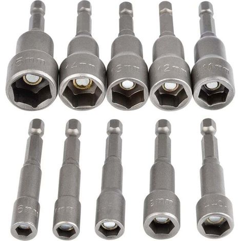 Magnetische Sechskant-steckschlüssel-bits, 10 Stück, 6-15 Mm, Schlagfeste Schrauberbits, Magnetischer Sechskant-steckschlüssel-satz, 1/4-zoll-sechskant-stecknuss-adapter-werkzeug