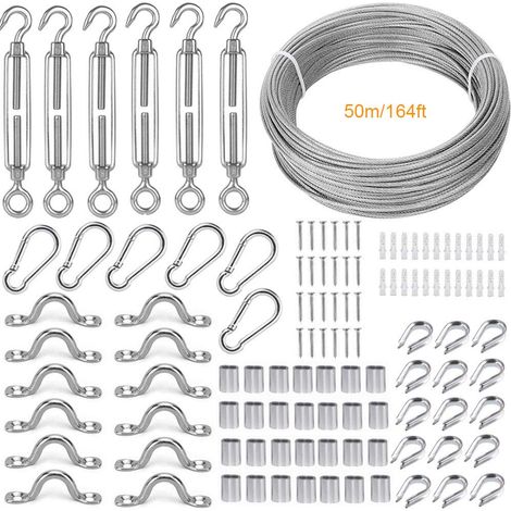 Edelstahl-seil Zum Aufhängen, Set, 50 M / 2 Mm Beschichtetes Edelstahlkabel, Mit M5-seilspanner Und Haken, Edelstahl-kabelzubehör Für Geländer, Wäscheleinen, Aufhängeseile