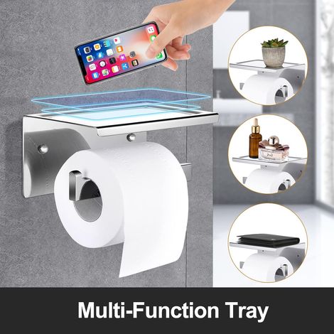 Toilettenpapierhalter, Badezimmer Toilettenrollenhalter, Sus304 Edelstahl, Einrolliger Schwerer Badezimmer-papierhandtuchhalter, Wandmontiert, Zur Ablage Von Mobiltelefonen, Silberner Quadratischer St