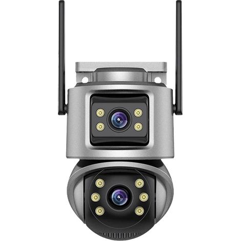 6mp Wlan-überwachungskamera Für Außenbereich Mit Doppelobjektiv - Ptz 2 Zoll, Gleichzeitige Dual-ansicht, 3 Nachtsichtmodi, Menschliche Erkennung Mit Lichtalarm, Ip66 Wasserdicht, Bidirektionales Audi