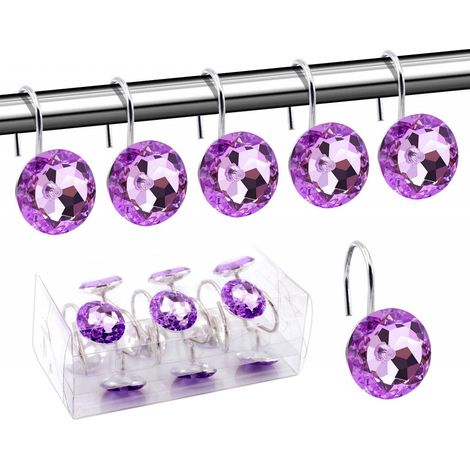 Set Aus 12 Dekorativen Acrylringen Für Duschvorhänge, Lila Mit Strasssteinen, Für Badezimmer, Babyzimmer, Wohnzimmer (lila)