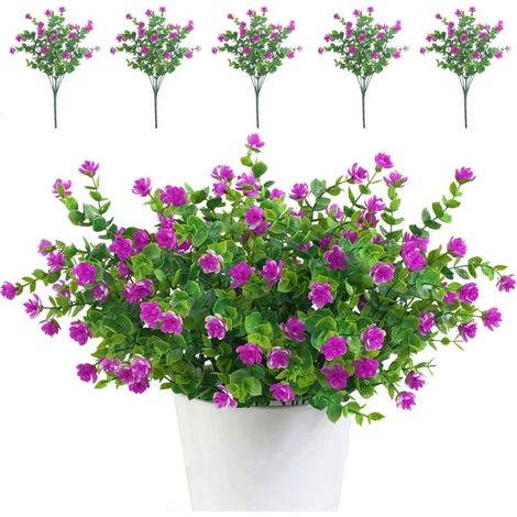 5er-set Künstliche Blumensträuße, Uv-beständige Grünpflanzen Für Außen- Und Innenbereich, Balkon, Garten, Büro, Hochzeit Und Partydekoration (fuchsia) - Fei Yu