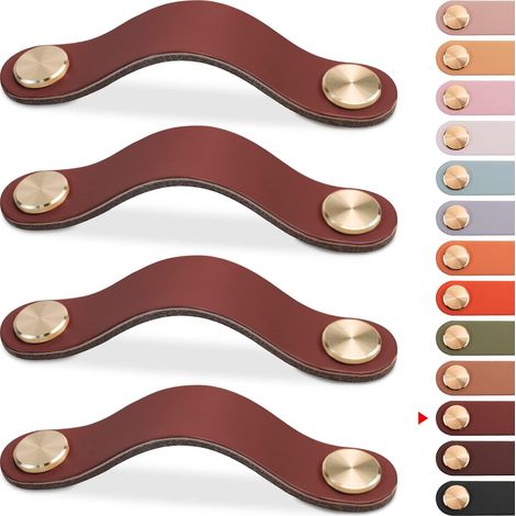 4er-set Schrankgriffe Aus Leder Und Messing, Bordeauxrot, Länge 190 Mm, Schubladengriffe Mit Schrauben, Geeignet Für Schränke