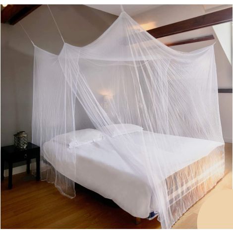 Moskitonetz Mit Baldachin, Insektenschutz-moskitonetz, Moskitonetz Für Doppelbett, 2 Seitliche Öffnungen, Dekorative Rechteckige Form Für Zuhause Und Reisen, Weiß, 250x200x200cm