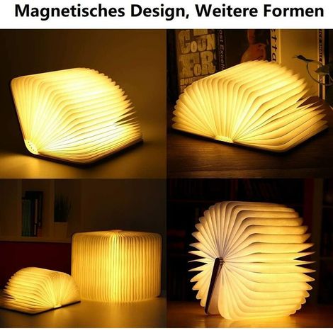 Faltbare Holz-buchlampe, Magnetische Led-buchlampen, Dekorative Lichter / Nachtlicht, Usb-aufladbare Tischlampe, Ideales Geschenk Für Frauen / Eltern / Kinder (weißahorn)