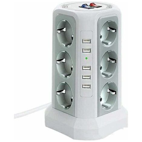 Mehrfachsteckdose Mit Überspannungsschutz, Mehrfachsteckdose Mit 5 Usb-anschlüssen Und 12 Steckdosen, Mehrfachsteckdose Mit 3 Schaltern, Weiß