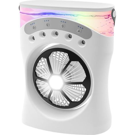 Tragbarer 3-in-1-miniklimagerät: Kühlung, Befeuchtung Und Nachtlicht. 3 Lüftungsstufen, 550 Ml Wassertank, 180° Drehung, Cob-beleuchtung Und Mehrfarbig, Usb-c-anschluss, Ideal