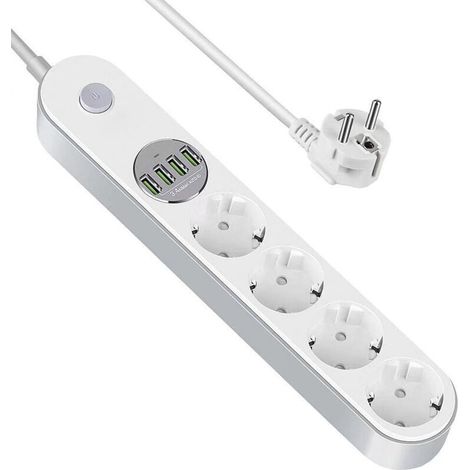 Multiprise Usb Steckdosenleiste Mit Überspannungsschutz, 4 Steckdosen Mit 4 Usb-anschlüssen, Steckerleiste Mit Schalter, Mehrfachsteckdose Mit Schutz Vor Überlastung Und Überspannung, Elektrische Stec