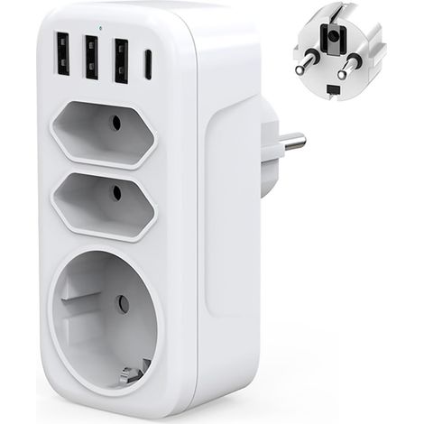 Multiprise Wandsteckdose Usb-c Adapter, 4000w Mehrfach-usb-ladegerät Mit 3x Usb + Typ C, 1x Schuko-steckdose Und 2x Euro-steckdosen Für Zuhause, Küche Und Büro