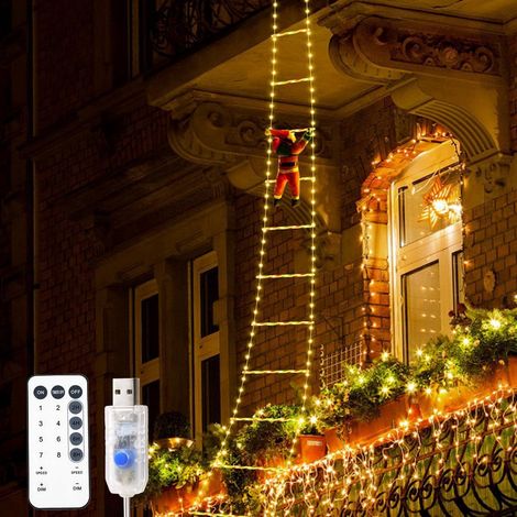 Led-lichterkette Weihnachtsmann, 3 M, Kletterleiter Weihnachtsmann, Weihnachtsdekoration Mit Fernbedienung Und 8 Dimmbaren Lichtfunktionen, Zur Dekoration Des Weihnachtsbaums