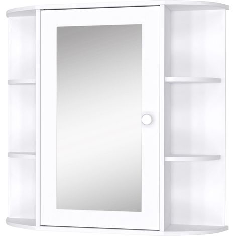 Wandschrank Mit Spiegel Für Badezimmer, Spiegelschrank Mit Stauraum, Wc-schrank Mit 1 Tür + Seitlichen Regalen, Weiß