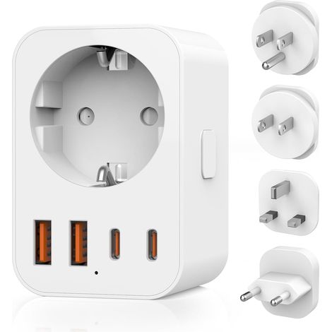 Weltreiseadapter, 4 Abnehmbare Steckdosen, Reiseadapter Für Usa/uk/japan/europa, Internationaler Adapter Typ A/b/g/c Mit 2 Usb-c/2 Usb-a/1 Ac