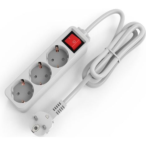 Multiprises 3-fach Steckdosenleiste, 3g1.0mm² Kabel, 1,5 Meter, Mit Schalter Und Kindersicherung, Weiß, Europäischer Steckertyp