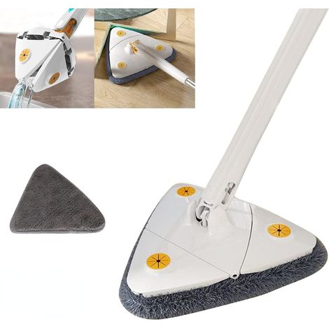 Drehbarer, Verstellbarer Und Automatischer 360°-dreieck-wischmopp Mit Wiederverwendbaren Pads Zur Reinigung Von Böden, Fenstern Und Wänden (weiß, 1 Pad)