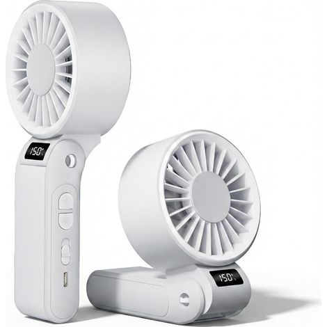 Tragbarer Mini-ventilator, Usb-aufladbarer Ventilator Mit 150 Geschwindigkeiten Und Led-display, Tragbarer Turbo-handventilator Mit 3000-mah-akku, Um 102° Verstellbar Für Reise, Büro Und Zuhause, Weiß