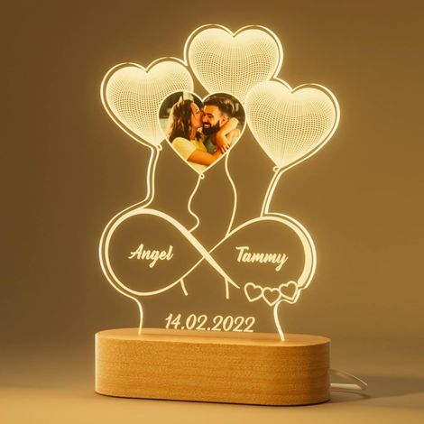 Personalisierte Foto-herz-led-lampe, Personalisierter Rahmen Mit Name Und Datum, 3d-illusions-nachtlicht Aus Glasacryl Mit Herzballons, Geschenk Für Weihnachten, Valentinstag, Geburtstag, Muttertag, S
