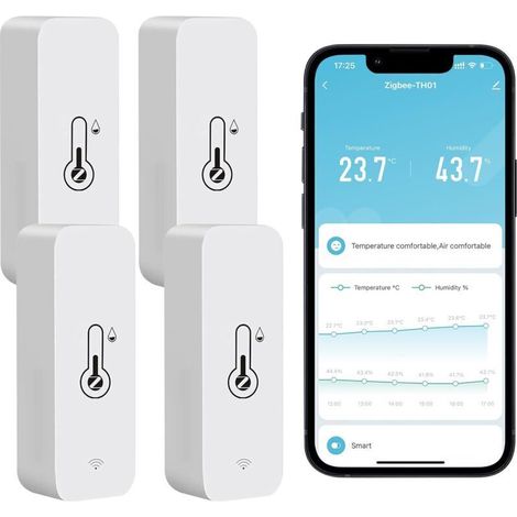 Drahtloser Innen- Und Außentemperatur- Und Luftfeuchtigkeitssensor Mit Zigbee, Fernbenachrichtigungen Über Die App Und Kompatibel Mit Der Tuya-app (4 Stück)